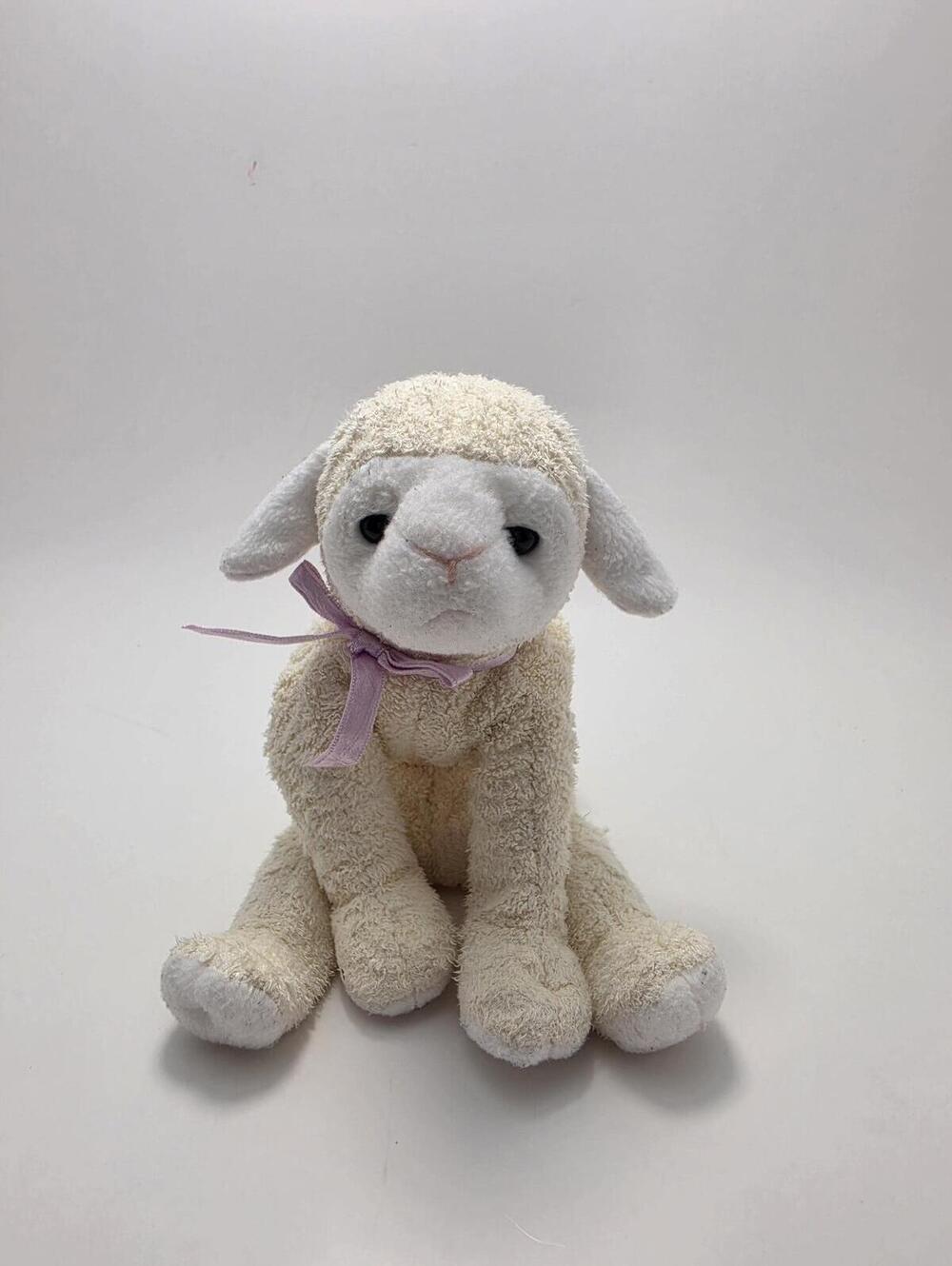 Ty Beanie Baby Lamb Fleecie with Purple Bow (6 inch) No Hang Tag